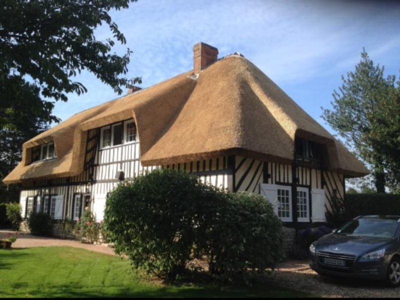 Pose d'un toit en chaume sur une maison a colombage en Normandie - Art et Elégance Couverture